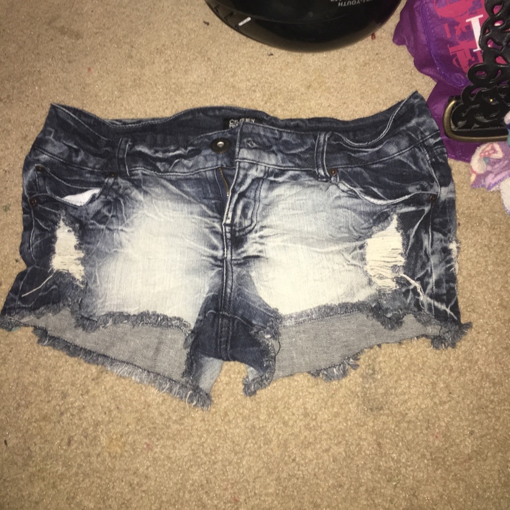 Denim shorts.